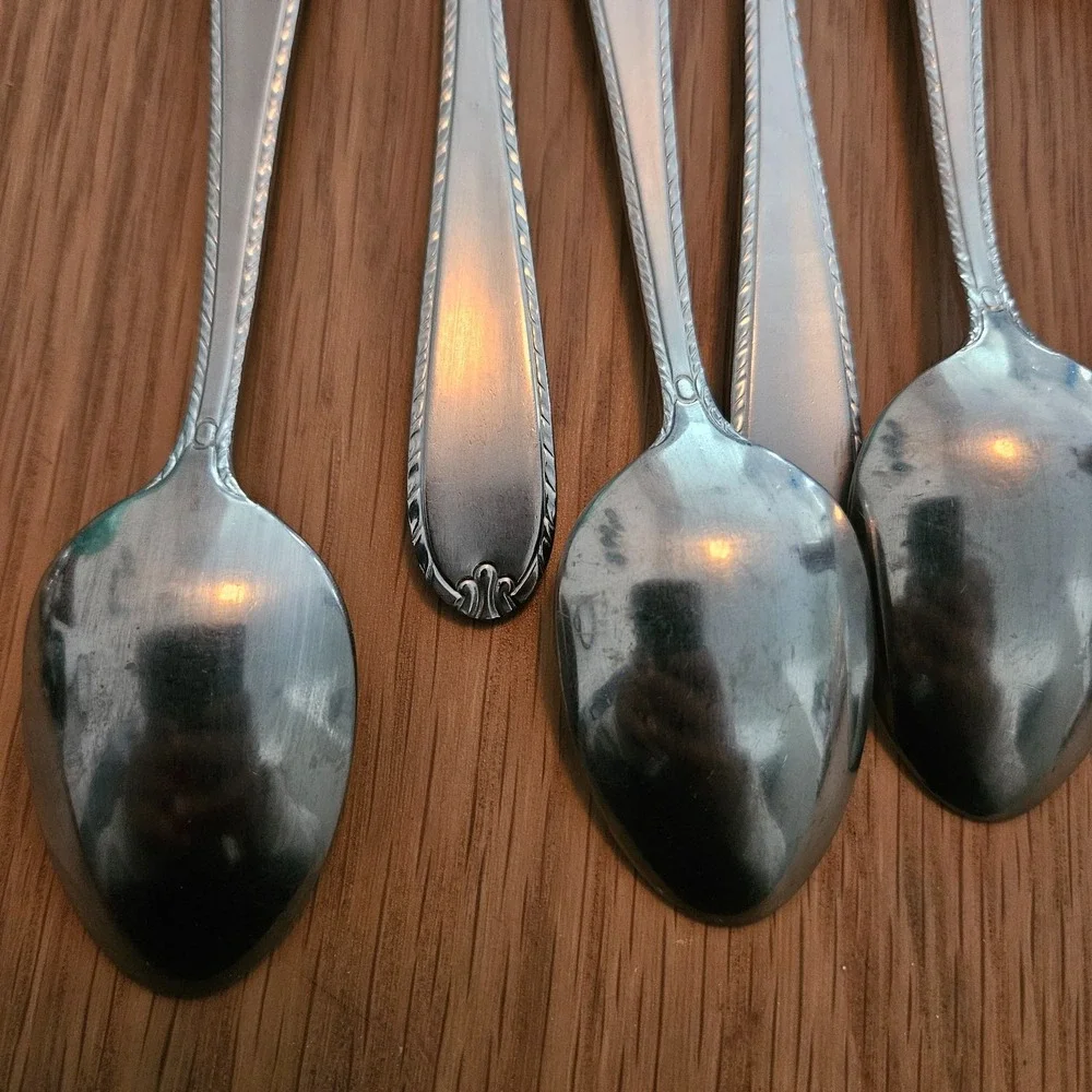 Set of 6 spoons beaded‎ rope edge pattern silvertone